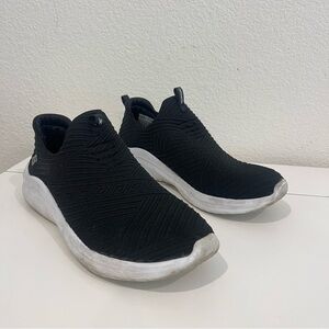 SKETCHERS Black Ultra Flex Slip on with White Sole Air Cooled Memory Foam Size 9